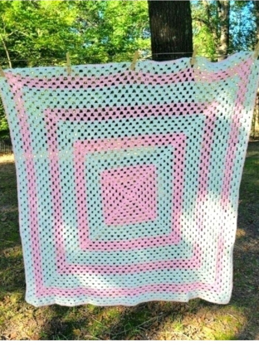 HANDMADE Pink and White Crochet Granny Square Baby Girl Afghan - Picture 2 of 2